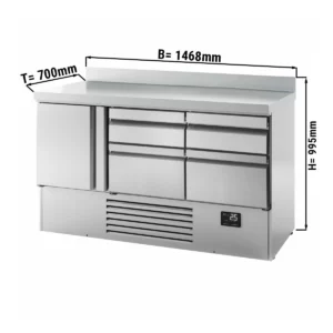 Chladiaci stôl Premium Plus – 1460×700 mm, 1 dvere, 4 zásuvky, so zadnou stenou