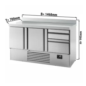 Chladiaci stôl Premium Plus – 1460×700 mm, 2 dvere, 2 zásuvky, so zadnou stenou