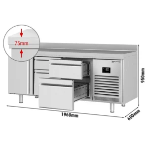 Chladiaci stôl PREMIUM PLUS – 1960x600mm, 1 dvierka, 4 zásuvky, zadná stena