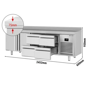 Chladiaci stôl PREMIUM PLUS – 2452x600mm, 2 dvierka, 4 zásuvky, zadná stena