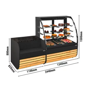 Vitrína na torty - 1380 mm, LED osvetlenie, 3 police, pokladničný stôl 1100 mm