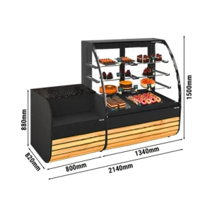 Vitrína na torty - 1380 mm, LED osvetlenie, 3 police, pokladničný stolík 800 mm