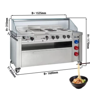 Mobilná varná doska – 1600x850mm, výška 1170mm, s varičom cestovín, sporákom a vane-marie