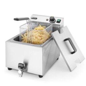 Fritéza Hendi s vypúšťacím ventilom – Profi Line, 8 l, svetlošedá, 230V/3500W, 305×515×(H)354 mm