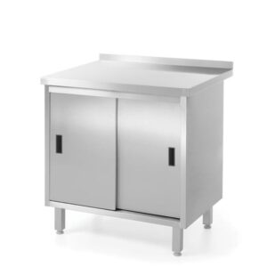 Nástenný stôl so skrinkou a posuvnými dvierkami Hendi – zváraný, Profi Line, 800×600×(H)850 mm