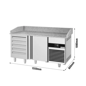 Chladiaci stôl na pizzu Premium – 1550 x 800 mm, 1 dvierko, 6 zásuviek