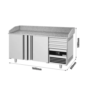 Chladiaci stôl na pizzu Premium – 1600 x 800 mm, 2 dvierka, 3 zásuvky