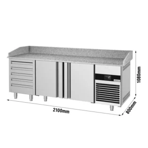 Chladiaci stôl na pizzu Premium – 2100 x 800 mm, 3 dvere, 6 zásuviek