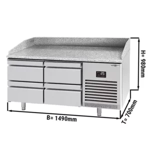 Chladiaci stôl na pizzu Premium Plus – 1490 x 700 mm, so 4 zásuvkami