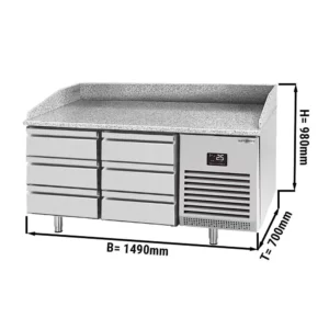 Chladiaci stôl na pizzu Premium Plus – 1490 x 700 mm, so 6 zásuvkami