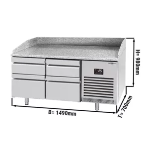 Chladiaci stôl na pizzu Premium Plus – 1490 x 700 mm, so 4 zásuvkami