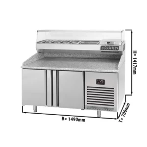 Chladiaci stôl na pizzu PREMIUM PLUS – 1490x700mm, 2 dvierka, chladiaca vitrína, 6x GN 1/4