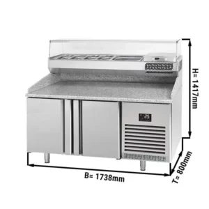 Pizza chladiaci pult premium plus – 1783x800mm, 2 dvierka, vitrína, 6×GN1/3