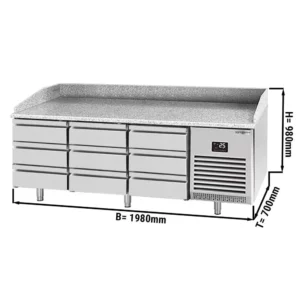 Chladiaci stôl na pizzu Premium Plus – 1980 x 700 mm, s 9 zásuvkami