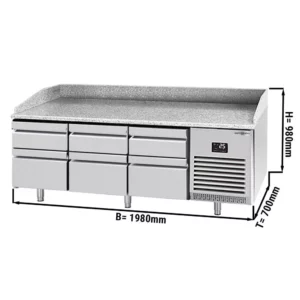 Chladiaci stôl na pizzu Premium Plus – 1980 x 700 mm, so 6 zásuvkami