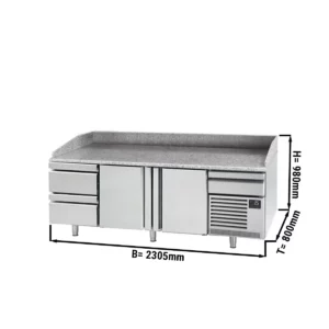 Chladiaci stôl na pizzu Premium Plus – 2305 x 800 mm, 2 dvierka, 2 zásuvky