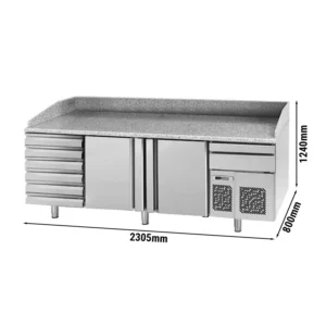 Chladiaci stôl na pizzu Premium Plus – 2305 x 800 mm, 2 dvere, 6 zásuviek