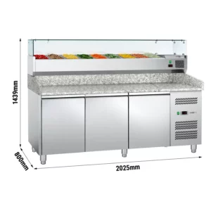 Chladiaci stôl na pizzu ECO – 2000×800 mm, s chladiacou vitrínou, 9×GN 1/3
