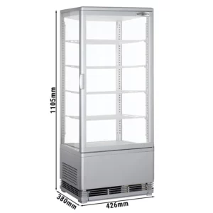 Stolová panoramatická vitrína - 98 litrov, 420 mm, 4 police, strieborná