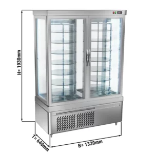 Panoramatická vitrína - 935 l, 1320 mm, 14 políc, strieborná