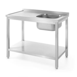 Stôl s drezom a policou pravý Hendi – skrutkovaný, Kitchen Line, pravá strana, 1000×600×(H)850 mm