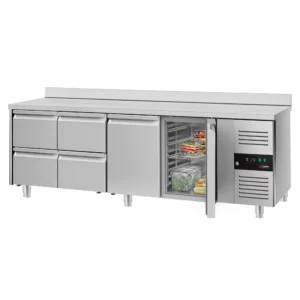 Chladiaci stôl ECO – 2200×700 mm, 2 dvierka, 4 zásuvky s lemom (KTS227AND#2T#4S)