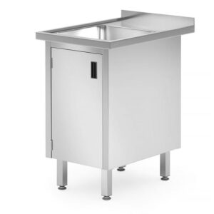 Umývací stôl s drezom a skrinkou s pántovými dverami, Hendi Profi Line – zváraný, 600×700×850 mm