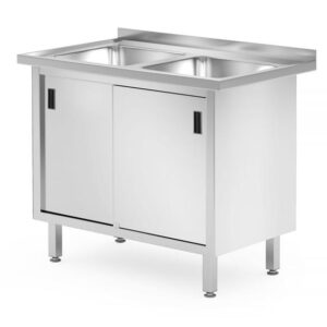 Umývací stôl s dvoma drezmi - skrinka s posuvnými dverami, HENDI, Profi Line, 1000x600x(H)850mm