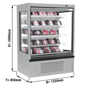 Nástenná chladiaca polica - 1330 mm, LED osvetlenie, 4 police