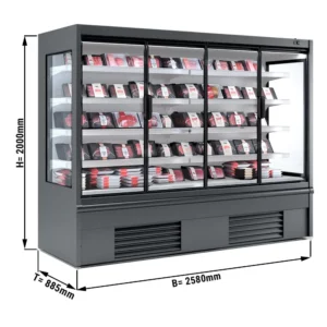 LED chladniaca polica – 2580 mm, 4 police, izolované sklenené dvere