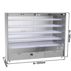 Nástenná chladiaca polica – 2525mm, LED osvetlenie, sklenené dvere, 4 poličky