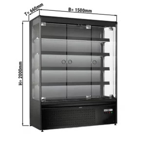 Nástenná chladiaca polica – 1500mm, LED osvetlenie, sklenené dvere, 4 poličky