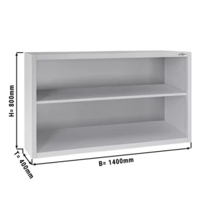 Nerezová nástenná skrinka ECO – 1400 mm, bez posuvných dverí, 800 mm vysoká