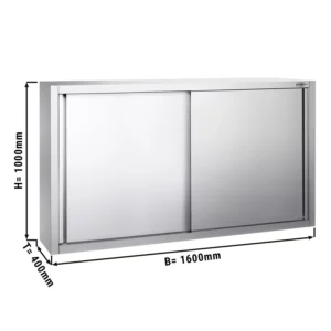 Nerezová nástenná skrinka – 1,6m, posuvné dvere, výška 1,0m