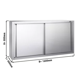 Nerezová nástenná skrinka – 1,6m, posuvné dvere, výška 0,8m