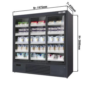 Nástenná mraziaca polica - 1975 mm, LED osvetlenie, izolované sklenené dvere, 4 police