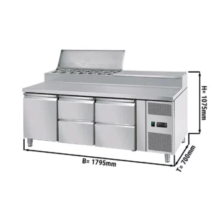 Prípravný stôl ECO - 1795 mm, pre 8x GN 1/3, 1 dvierko a 4 zásuvky