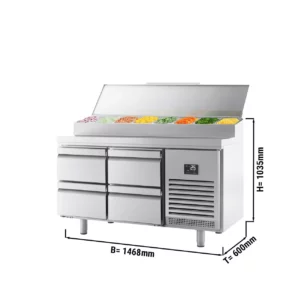 Prípravný chladniaci stôl - 1468x600 mm, 4 zásuvky, nerezový nástavec, 8x GN 1/4