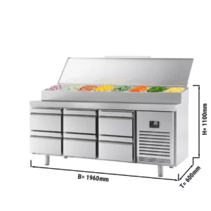 Prípravný chladniaci stôl - 1960x600 mm, 6 zásuviek, nerezový nástavec, 11x GN 1/4