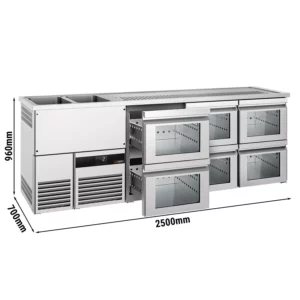 Pivný pult PREMIUM – 2500x700 mm – 6 zásuviek zo skla