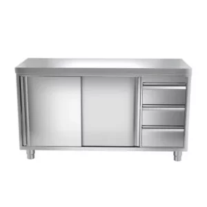 Pracovný nerezový stôl – 1,4×0,7 m, s 3 zásuvkami vpravo