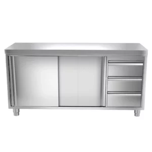 Pracovný nerezový stôl – 2,0×0,7 m, s 3 zásuvkami vpravo