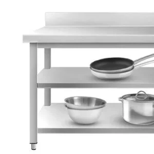 Pracovné stoly z nerezovej ocele s lemom a 2 policami