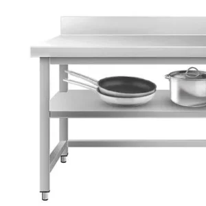 Pracovné stoly z nerezovej ocele s podnožou, výstuhou a lemom - 800mm