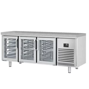 Premium plus pekársky chladiaci pult – 2185x800mm, 3 sklenené dvierka, žulová doska