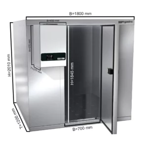 Chladiareň z nehrdzavejúcej ocele - 1800 x 1200 mm - 3,15 m3 - chladiaca jednotka