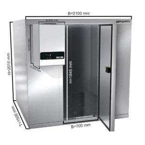 Chladiaca miestnosť z nehrdzavejúcej ocele - 2100 x 1500 mm - 4,8 m3 - chladiaca jednotka