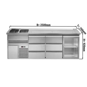 Barový pult PREMIUM PLUS – 2500×700 mm – 1 dvierka a 6 zásuviek