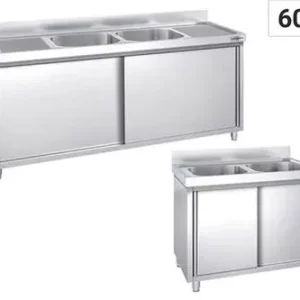 Drezy so skrinkou - s 2 drezmi v strede, 600mm