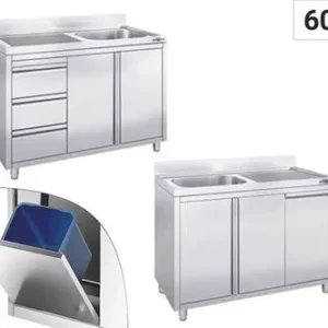 Drezy so skrinkou - s 1 drezom a vstavanými prvkami, 600mm